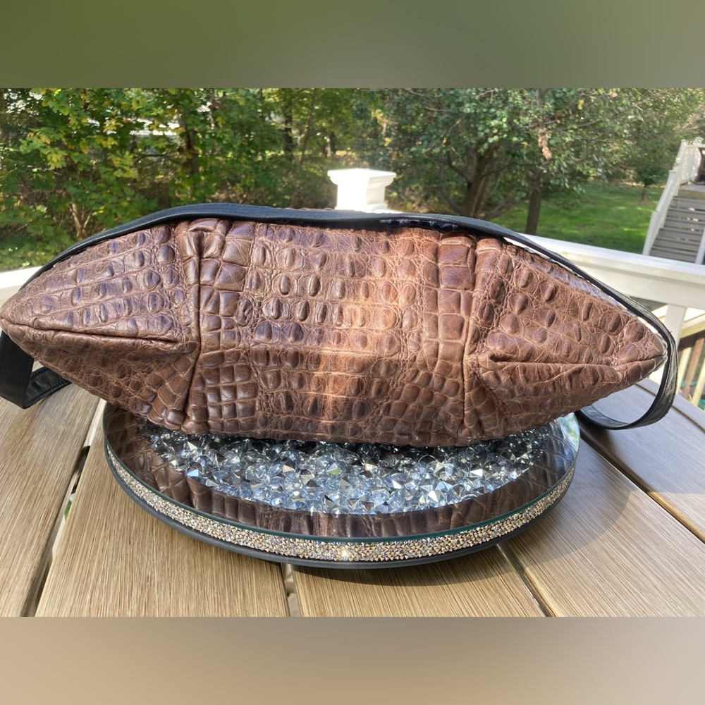 Clare V. Brown Crocodile Embossed Tote Hobo Shoulder Bag Womans Removable Strap - Picture 4 of 16